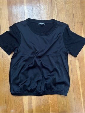 Express Black Satin-Front Short Sleeve Tee